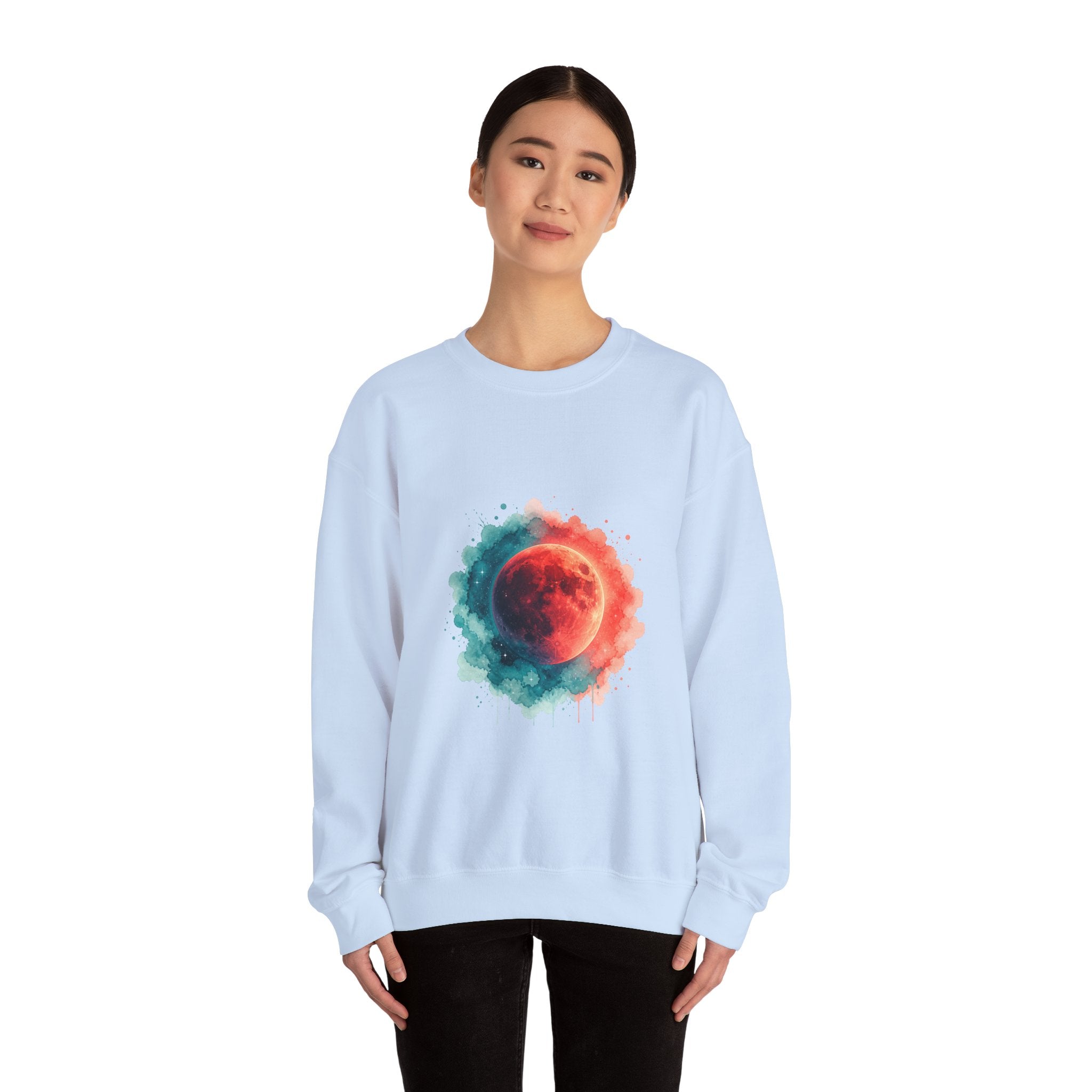 Matching Couple Sweatshirt - Solar & Lunar Eclipse Matching Couple Crewneck Sweatshirt Watercolor Art His Hers Engagement Gift - Design B