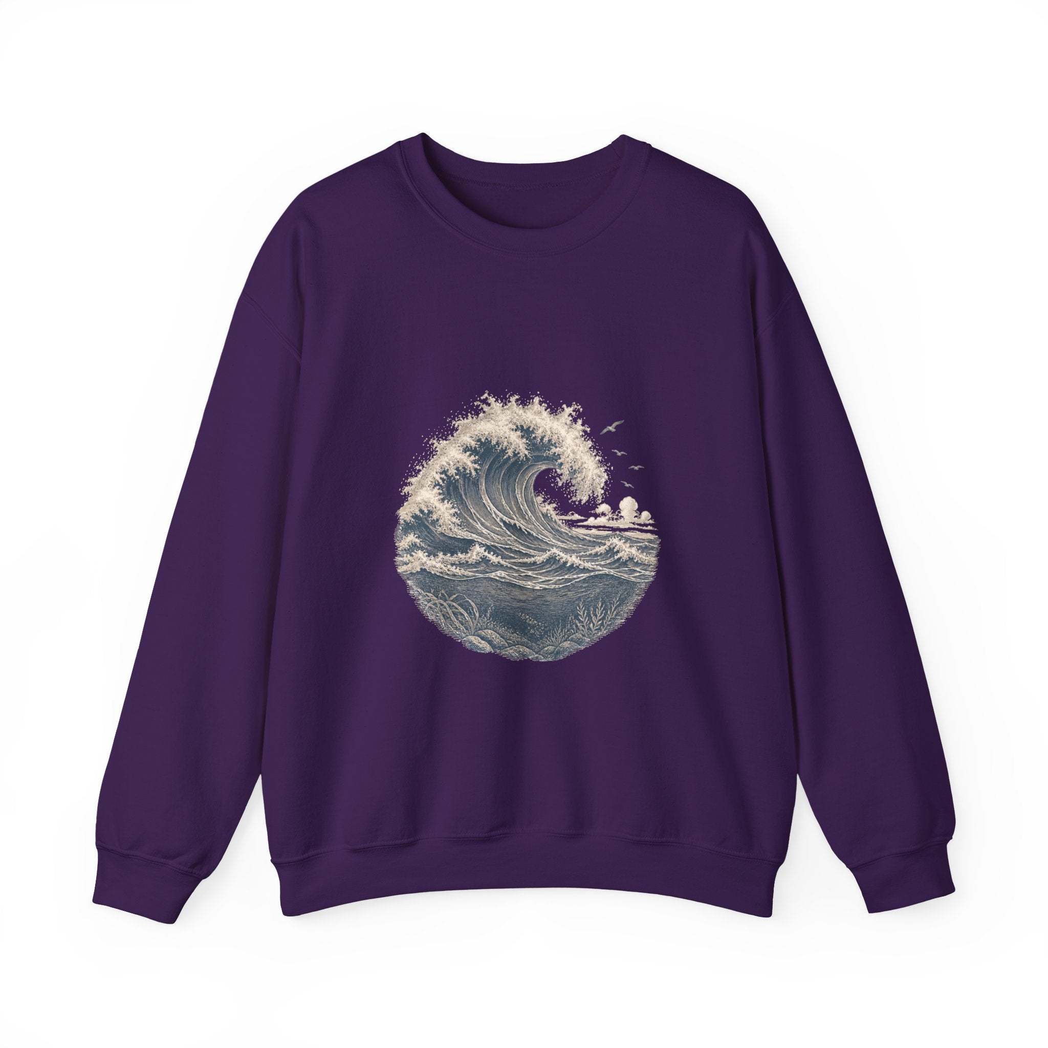 Matching Couple Sweatshirt - Mountain & Ocean Matching Couple Crewneck Sweatshirt Vintage Art His Hers Wedding Gift - Design B
