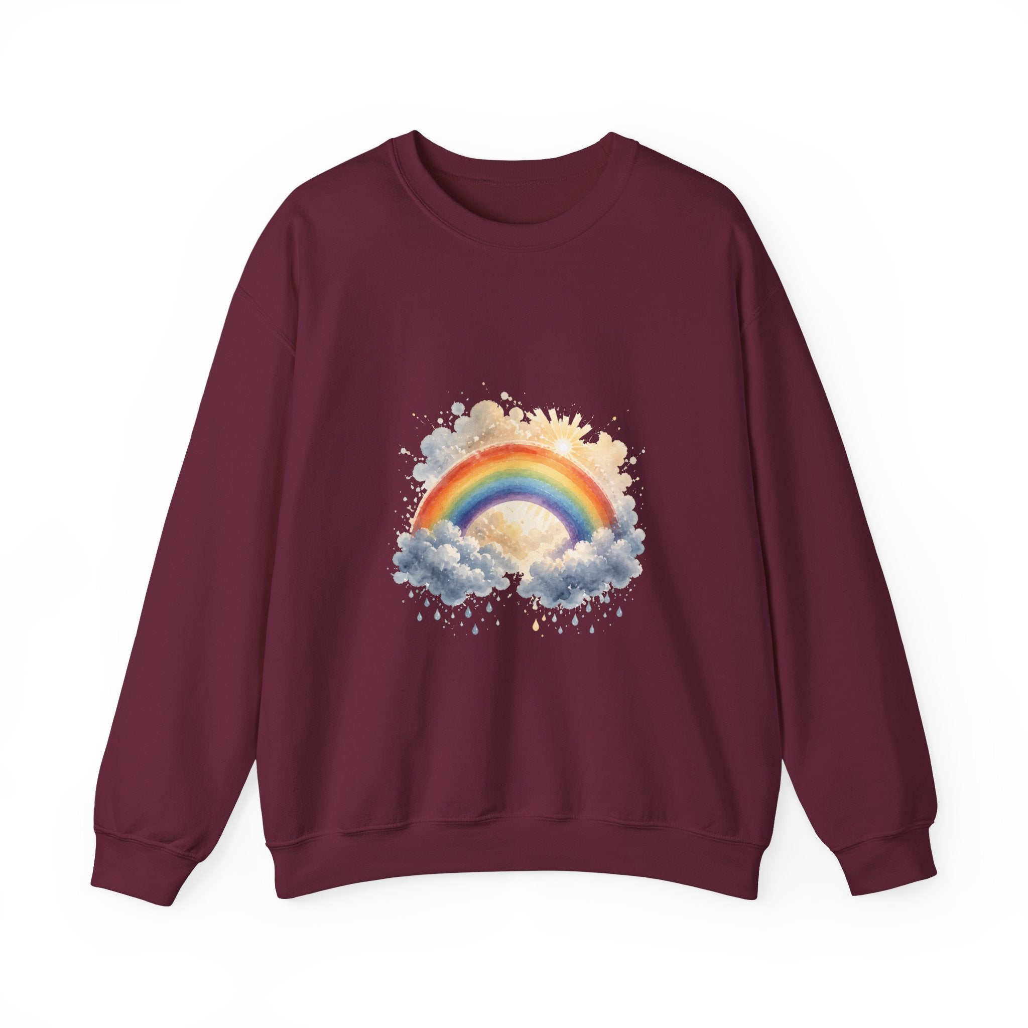 Matching Couple Sweatshirt - Storm & Rainbow Matching Couple Crewneck Sweatshirt Watercolor Art His Hers Engagement Gift - Design B