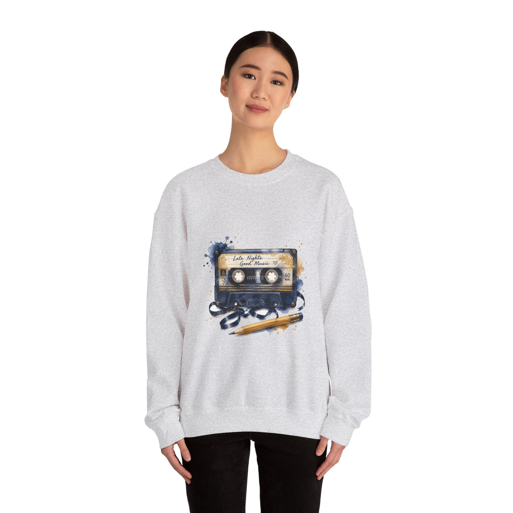 Matching Couple Sweatshirt - Vinyl & Cassette Matching Couple Crewneck Sweatshirt Watercolor Art His Hers Engagement Gift - Design B