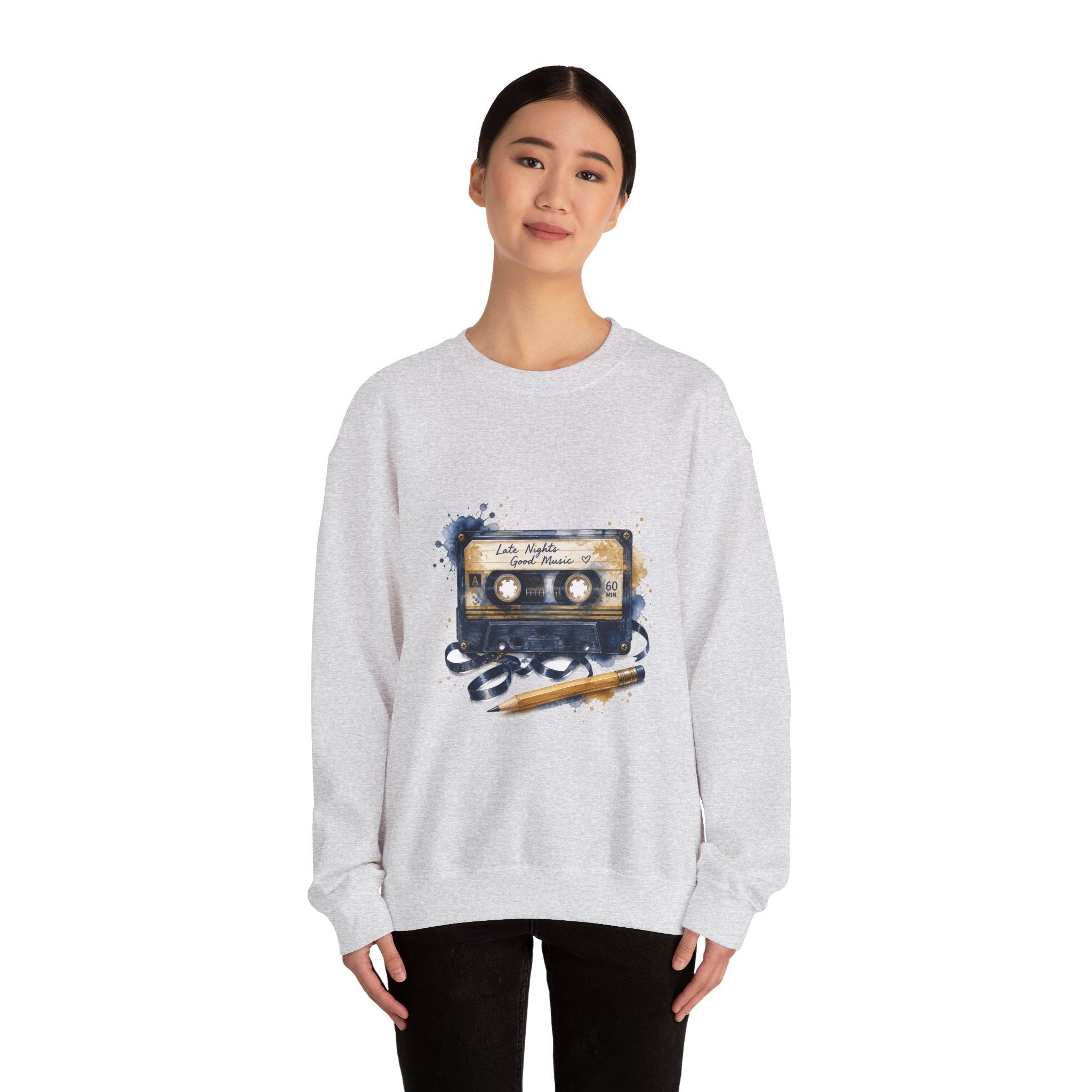 Matching Couple Sweatshirt - Vinyl & Cassette Matching Couple Crewneck Sweatshirt Watercolor Art His Hers Engagement Gift - Design B