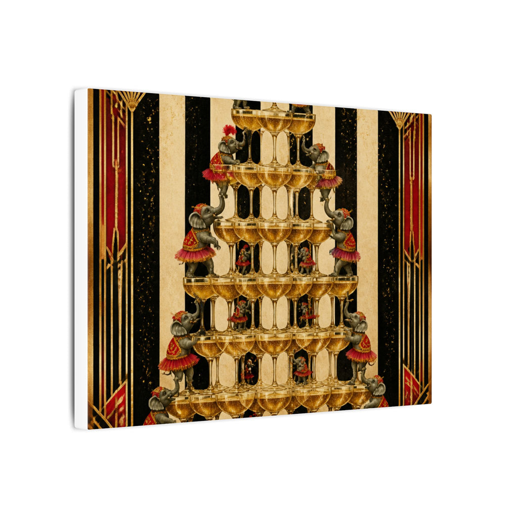 Champagne Tower Elephants Wall Art Canvas 24×36 Art Deco Bar Area Decor Maximalist Print