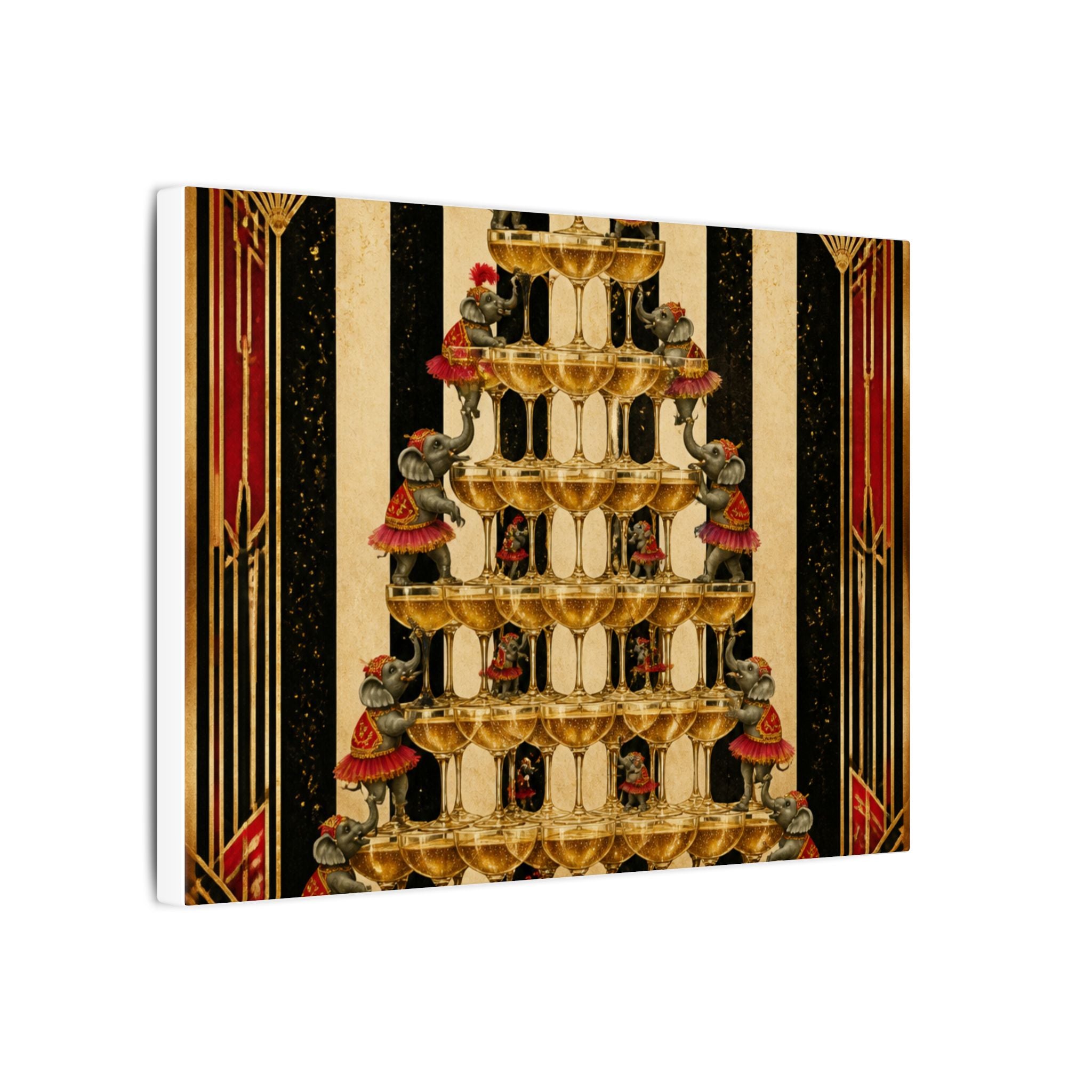 Champagne Tower Elephants Wall Art Canvas 24×36 Art Deco Bar Area Decor Maximalist Print