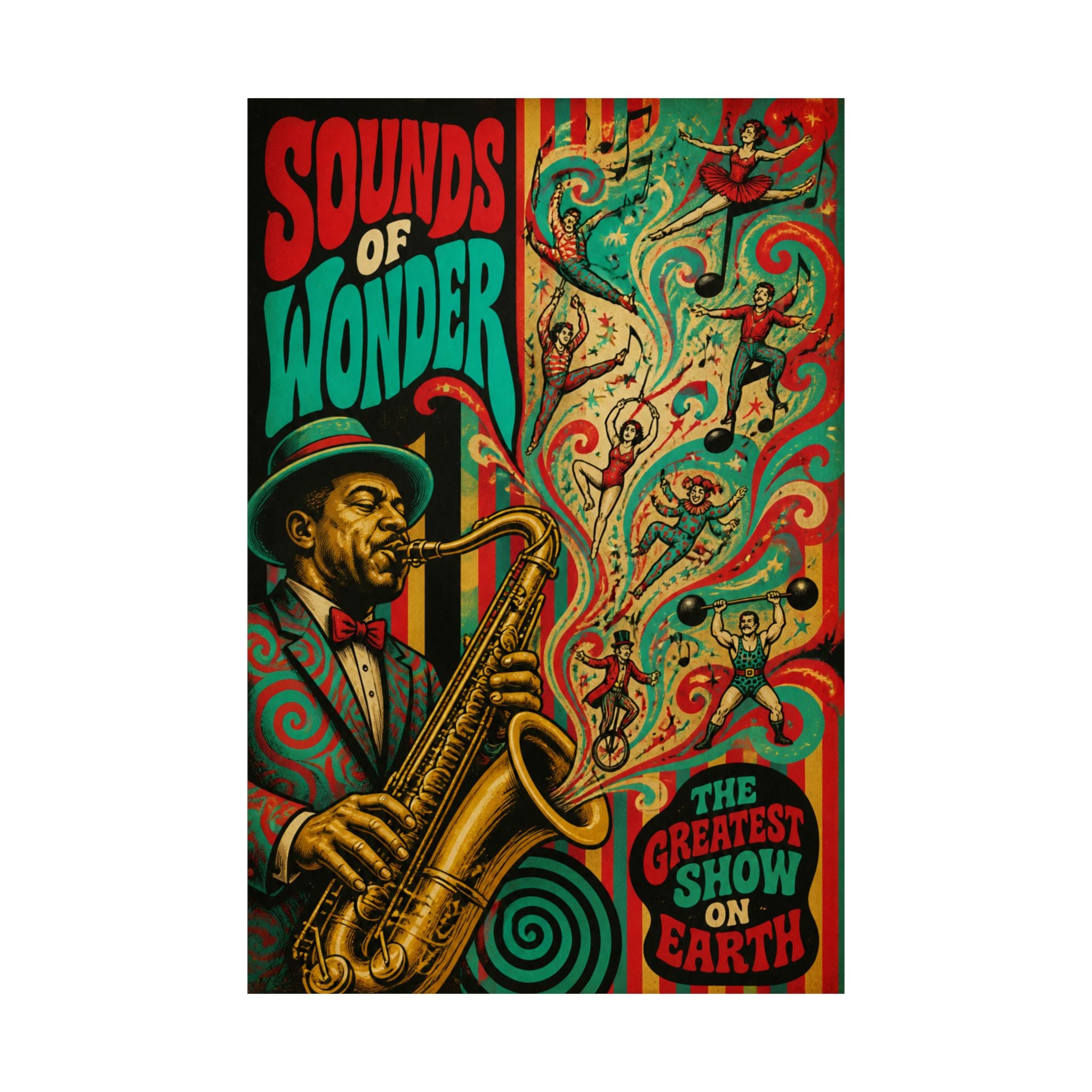Saxophone Music Circus Wall Art Poster 24×36 Psychedelic Dining Room Decor Maximalist Print