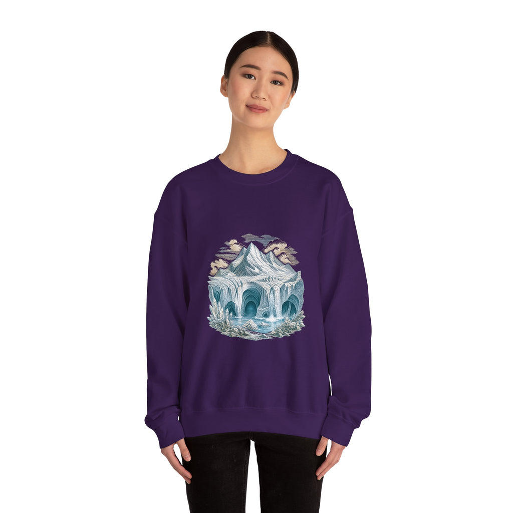 Matching Couple Sweatshirt - Volcano & Glacier Matching Couple Premium Fleece Sweatshirt Vintage Art His Hers Honeymoon Gift - Design B