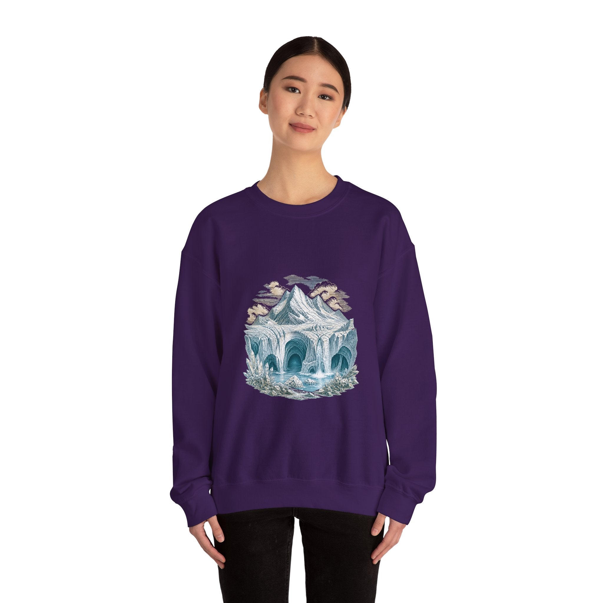 Matching Couple Sweatshirt - Volcano & Glacier Matching Couple Premium Fleece Sweatshirt Vintage Art His Hers Honeymoon Gift - Design B