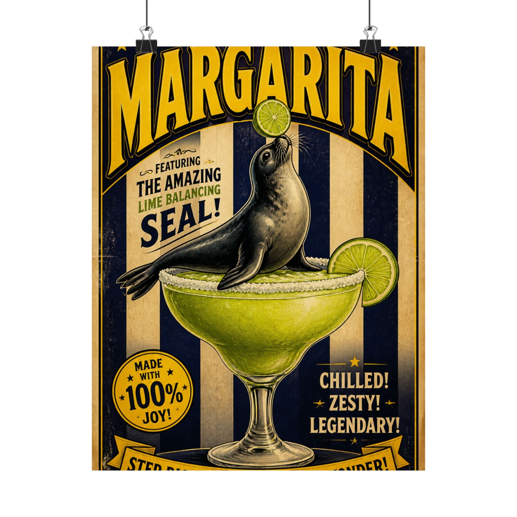 Margarita Balancing Seal Wall Art Poster 24×36 Vintage Circus Bedroom Decor Maximalist Print