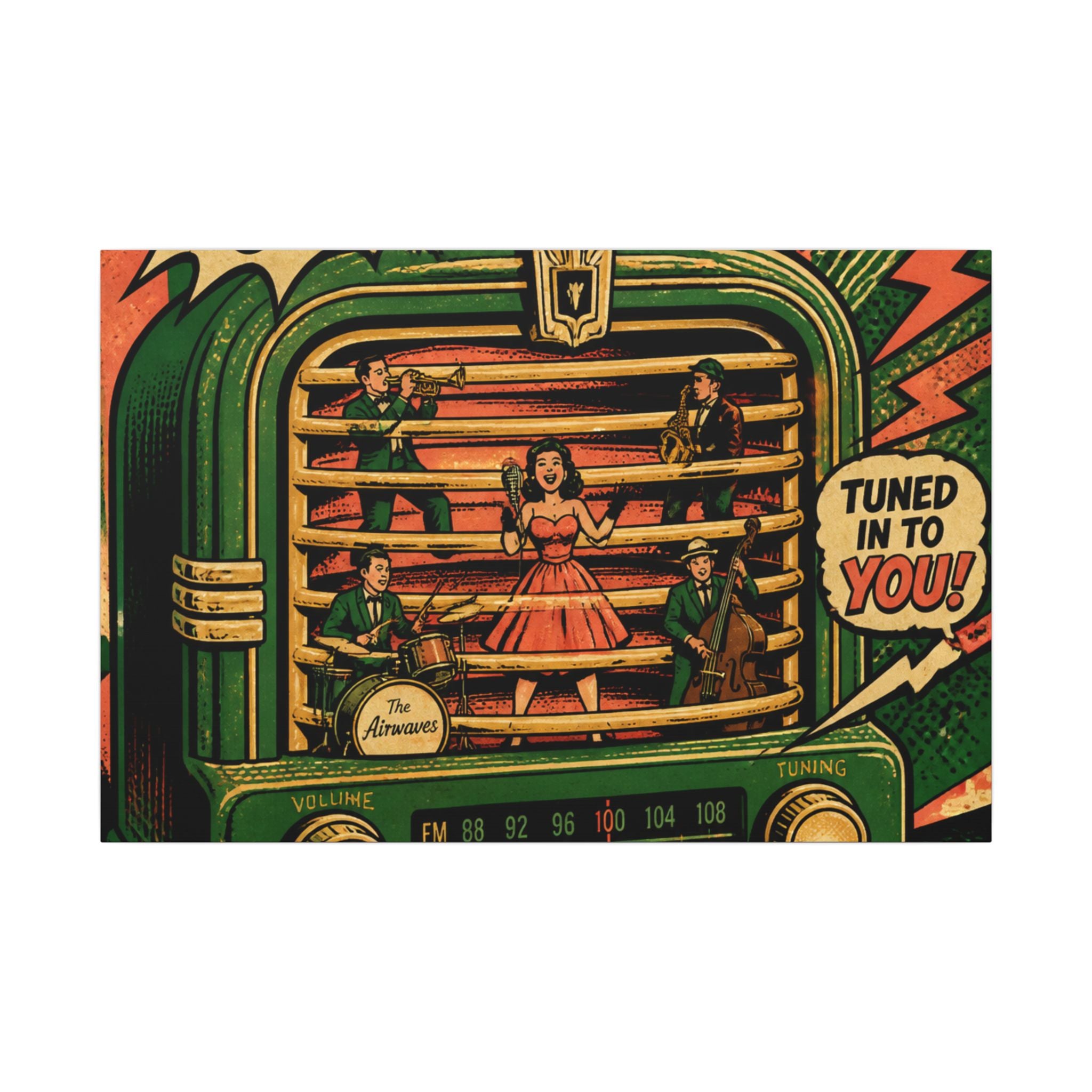 Vintage Radio Stage Wall Art Canvas 24×36 Pop Art Restaurant Decor Maximalist Print