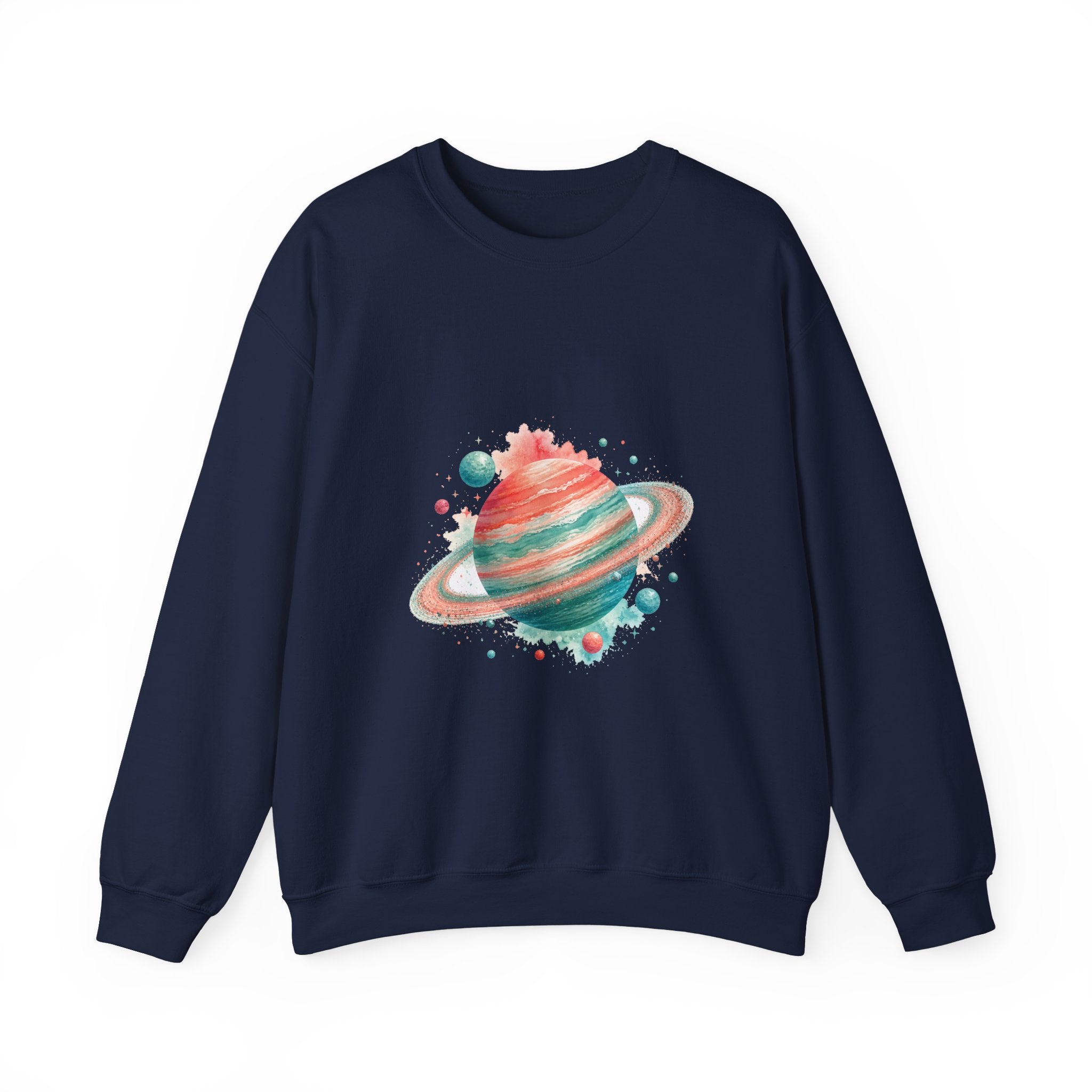 Matching Couple Sweatshirt - Astronaut & Planet Matching Couple Premium Fleece Sweatshirt Watercolor Art His Hers Birthday Gift - Design B
