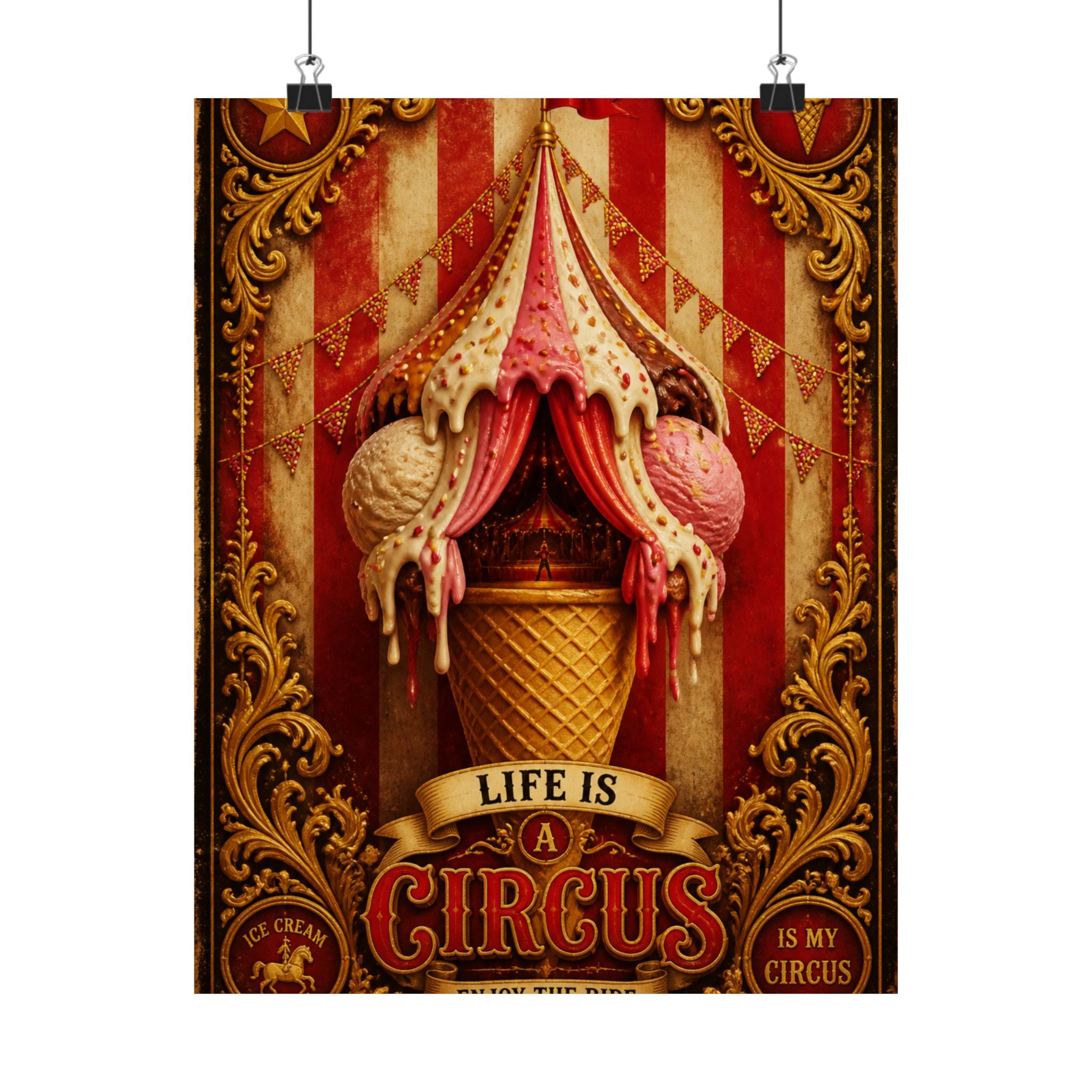 Ice Cream Cone Circus Tent Wall Art Poster 18×24 Baroque Home Office Decor Maximalist Print
