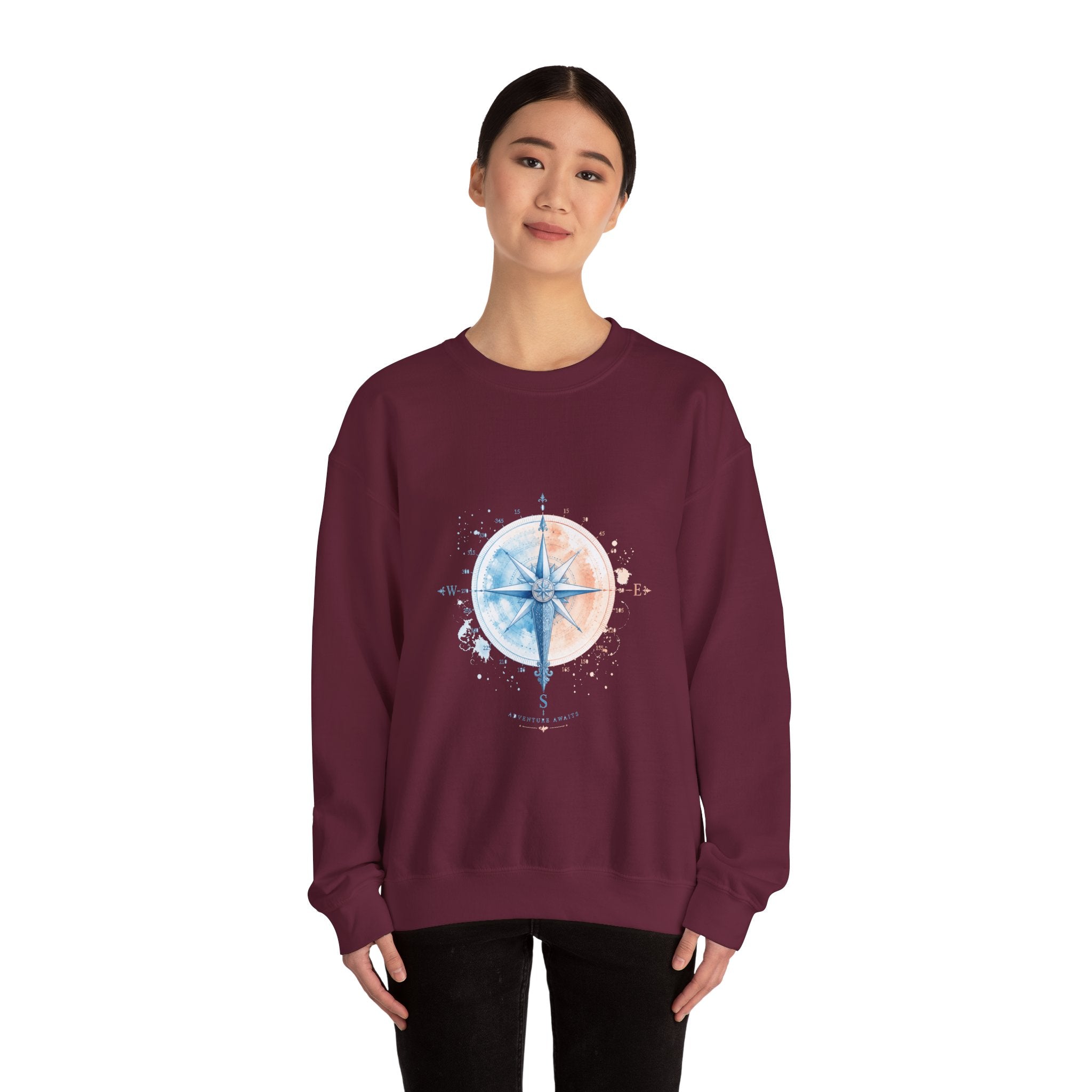 Matching Couple Sweatshirt - Compass North & South Matching Couple Premium Fleece Sweatshirt Watercolor Art His Hers Birthday Gift - Design B