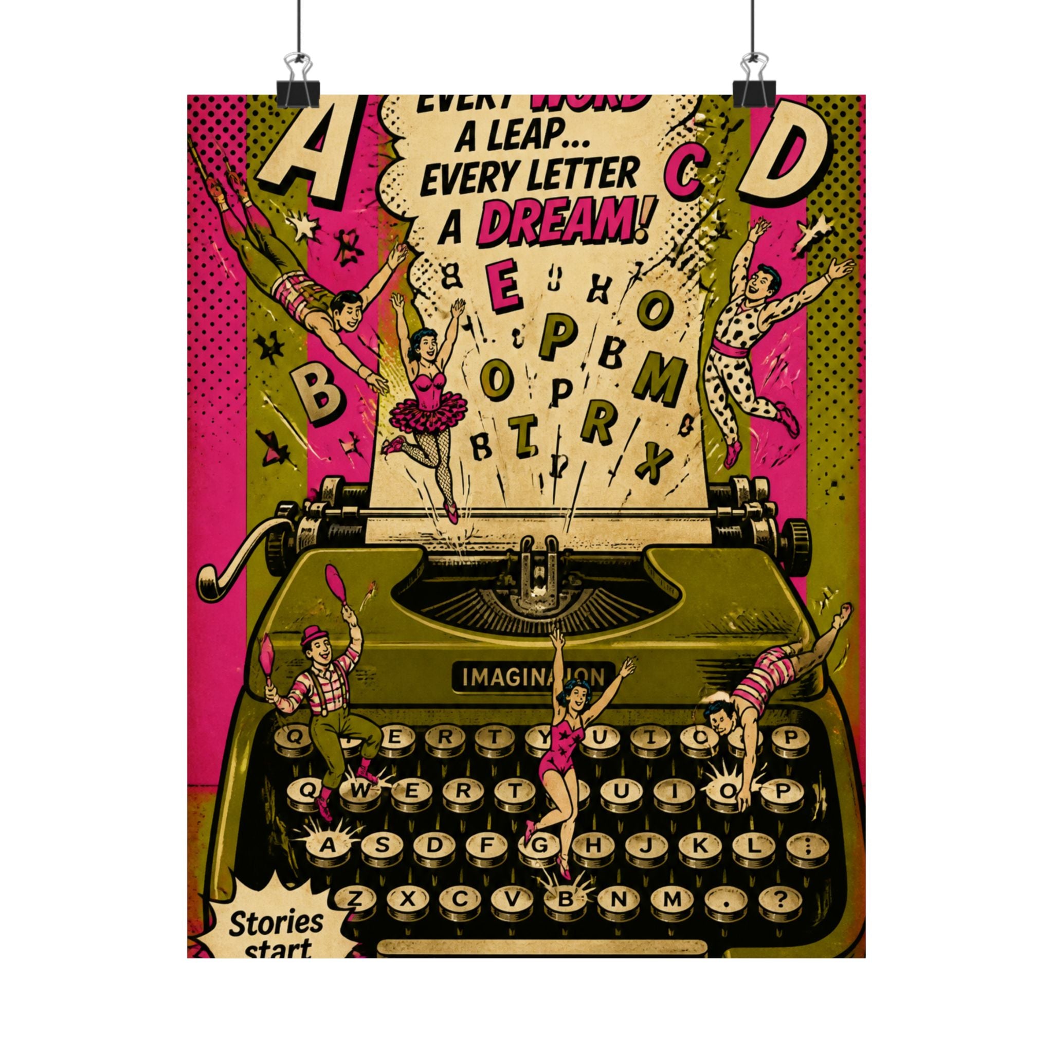 Typewriter Flying Letters Wall Art Poster 18×24 Pop Art Living Room Decor Maximalist Print