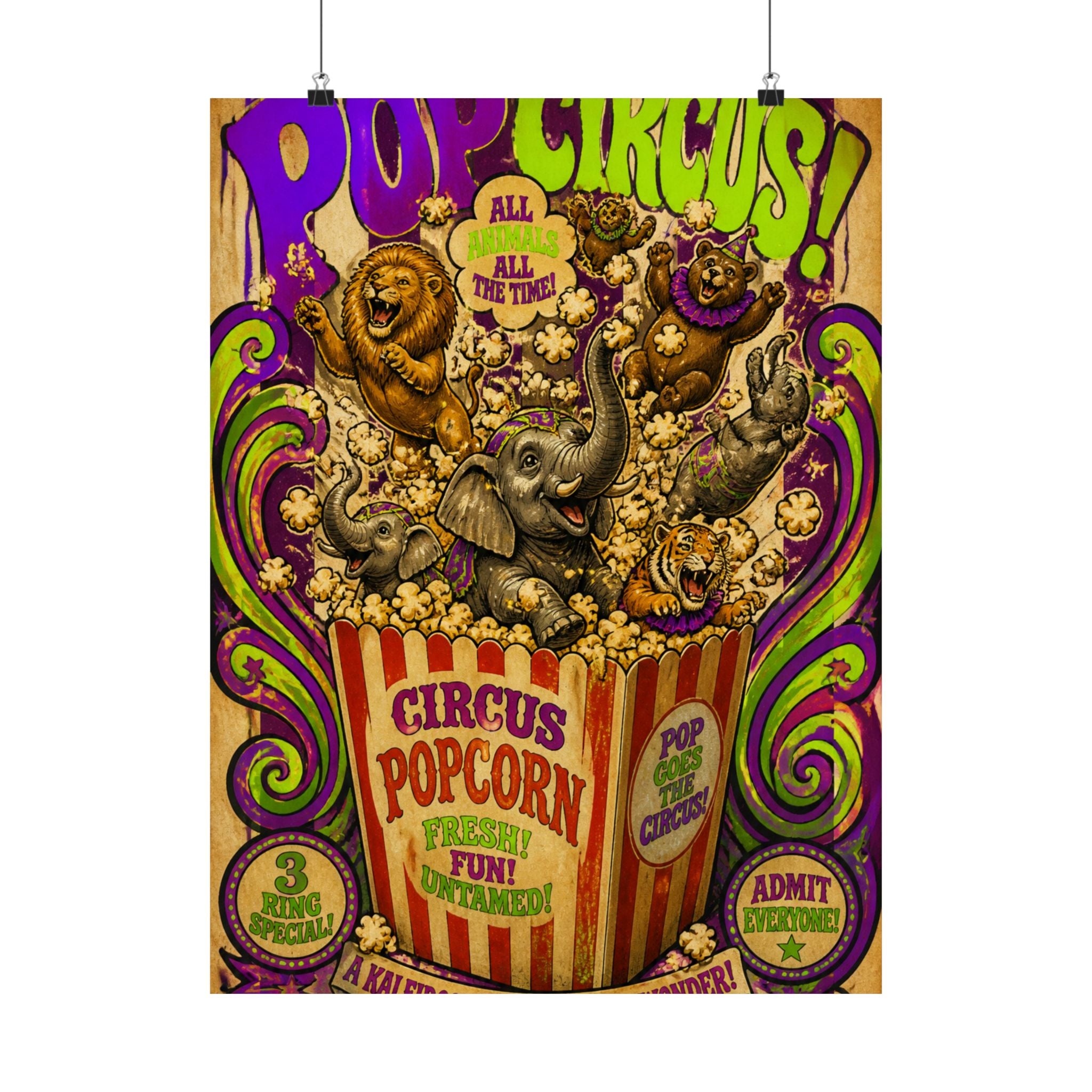 Popcorn Box Animals Wall Art Poster 18×24 Psychedelic Cafe Decor Maximalist Print