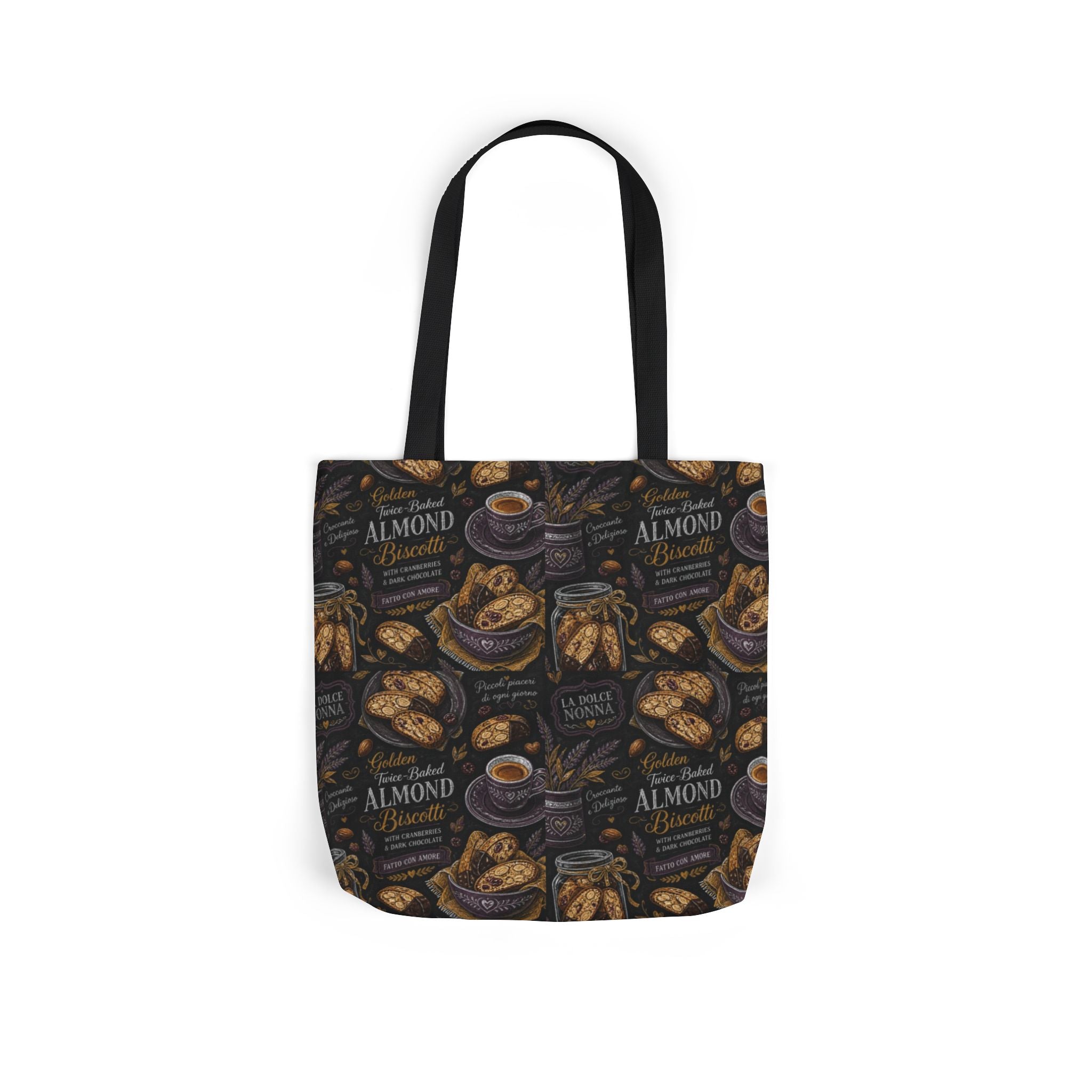 Almond Biscotti Canvas Tote Bag Mediterranean Kitchen Chalk Art Design Italian Cottagecore Gift