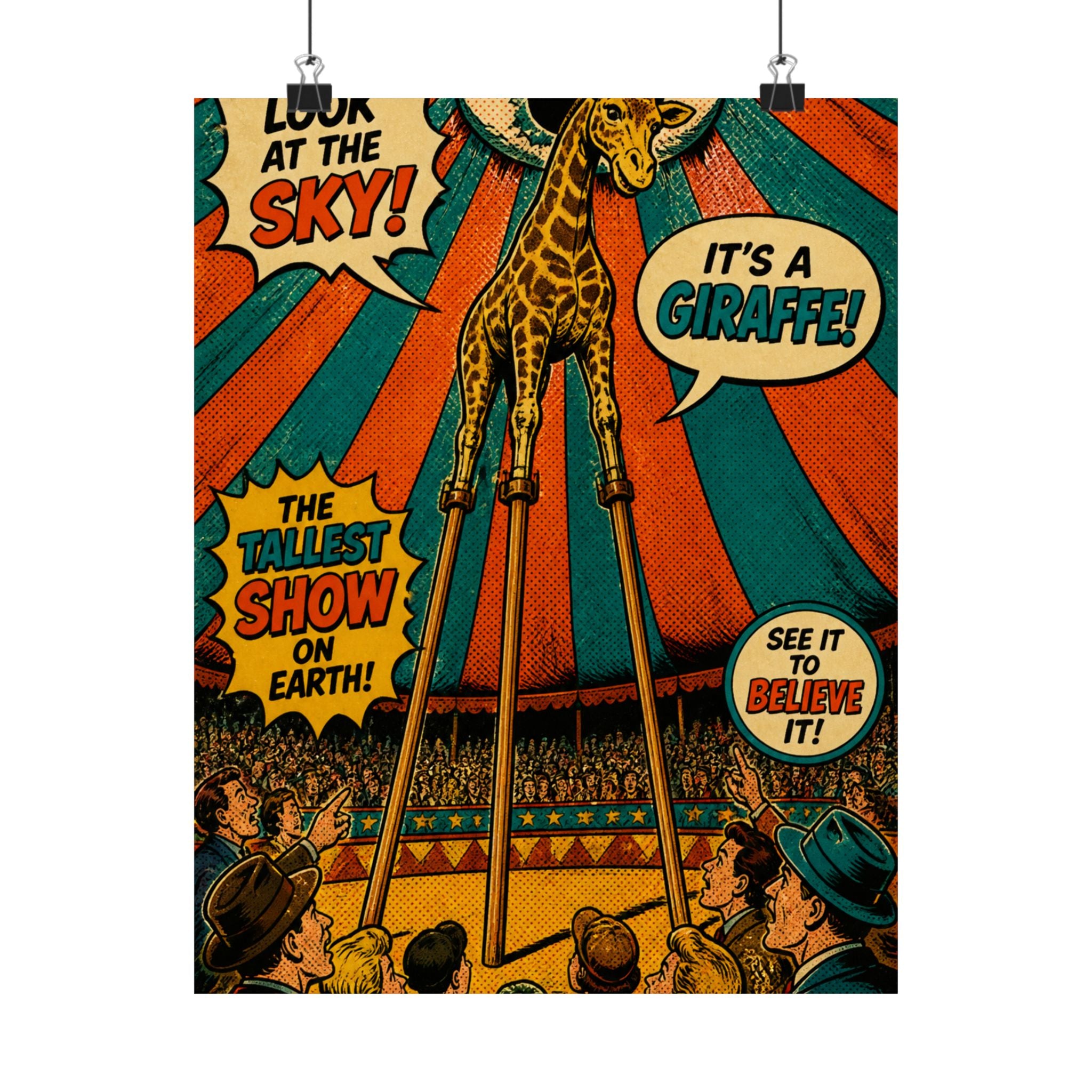 Giraffe on Stilts Wall Art Poster 24×36 Pop Art Restaurant Decor Maximalist Print