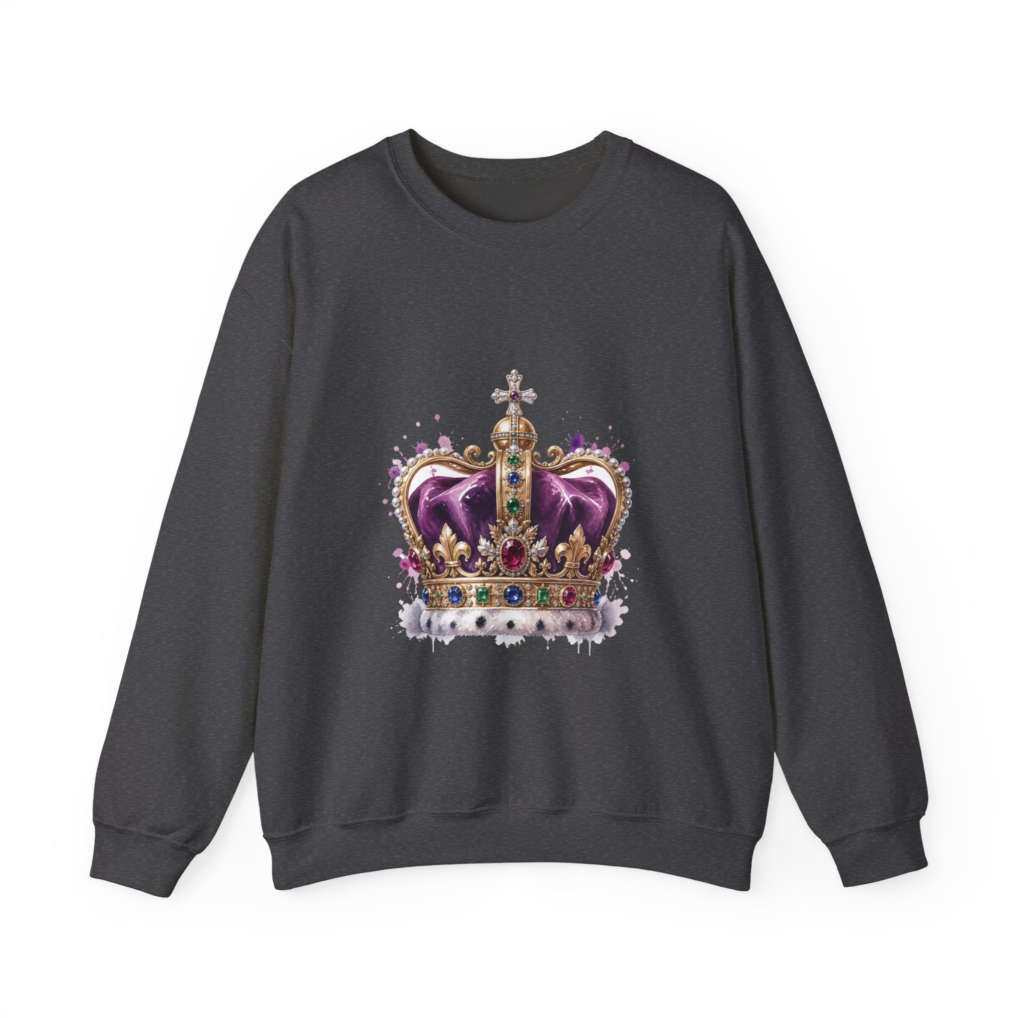 Matching Couple Sweatshirt - Crown & Shield Matching Couple Crewneck Sweatshirt Watercolor Art His Hers Engagement Gift - Design A