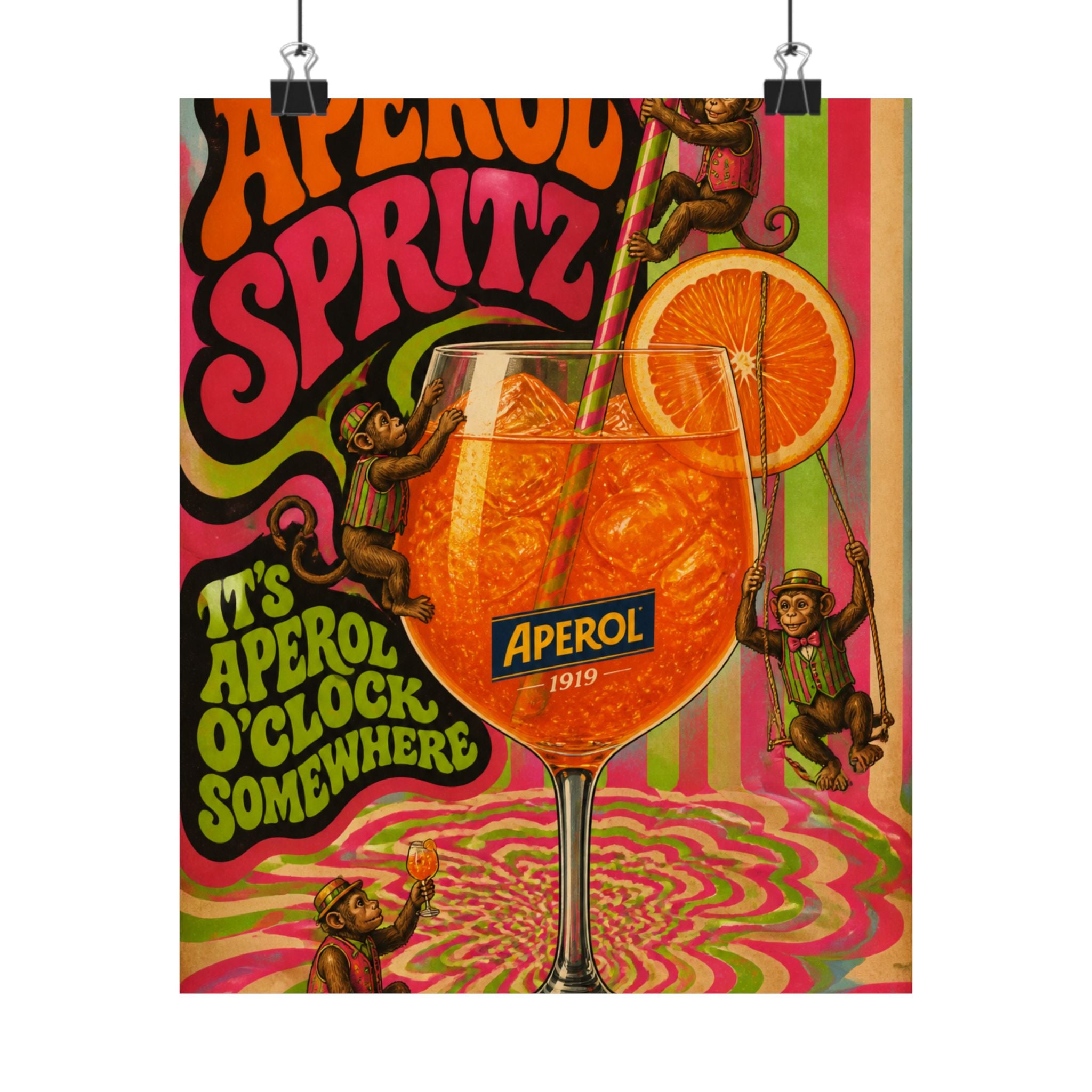 Aperol Spritz Monkeys Wall Art Poster 18×24 Psychedelic Cafe Decor Maximalist Print