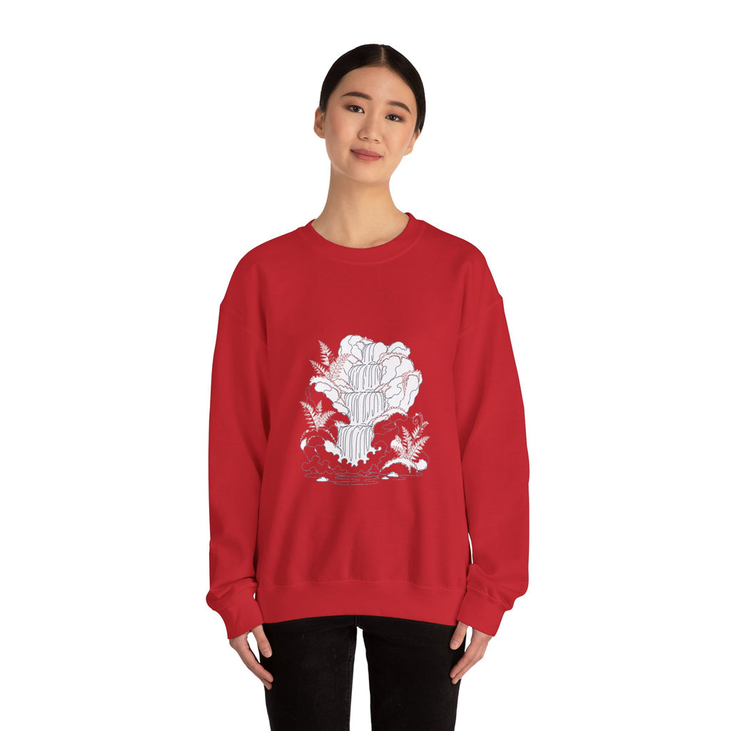 Matching Couple Sweatshirt - Wildfire & Waterfall Matching Couple Crewneck Sweatshirt Minimalist Art His Hers Valentine Gift - Design B