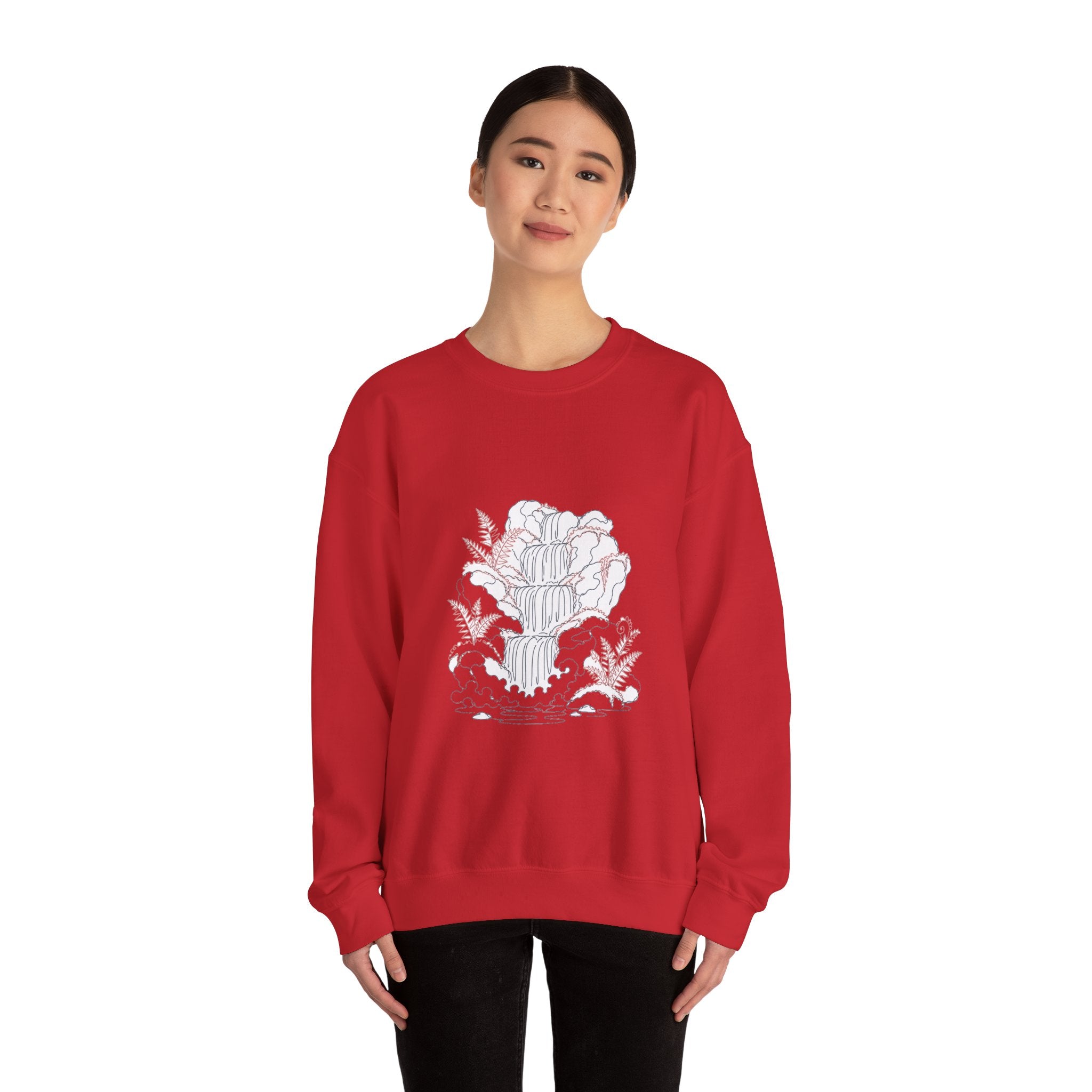 Matching Couple Sweatshirt - Wildfire & Waterfall Matching Couple Crewneck Sweatshirt Minimalist Art His Hers Valentine Gift - Design B