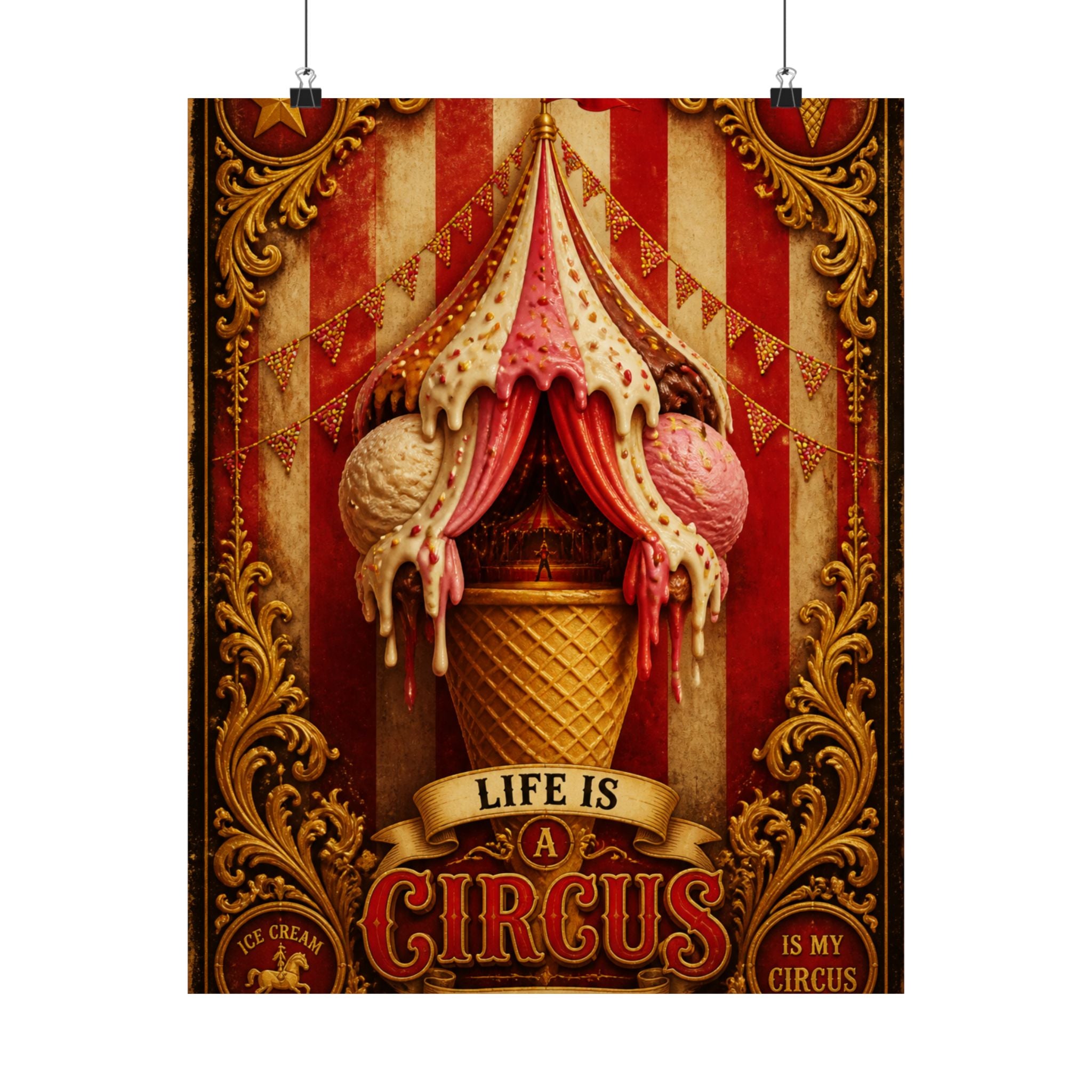 Ice Cream Cone Circus Tent Wall Art Poster 18×24 Baroque Home Office Decor Maximalist Print