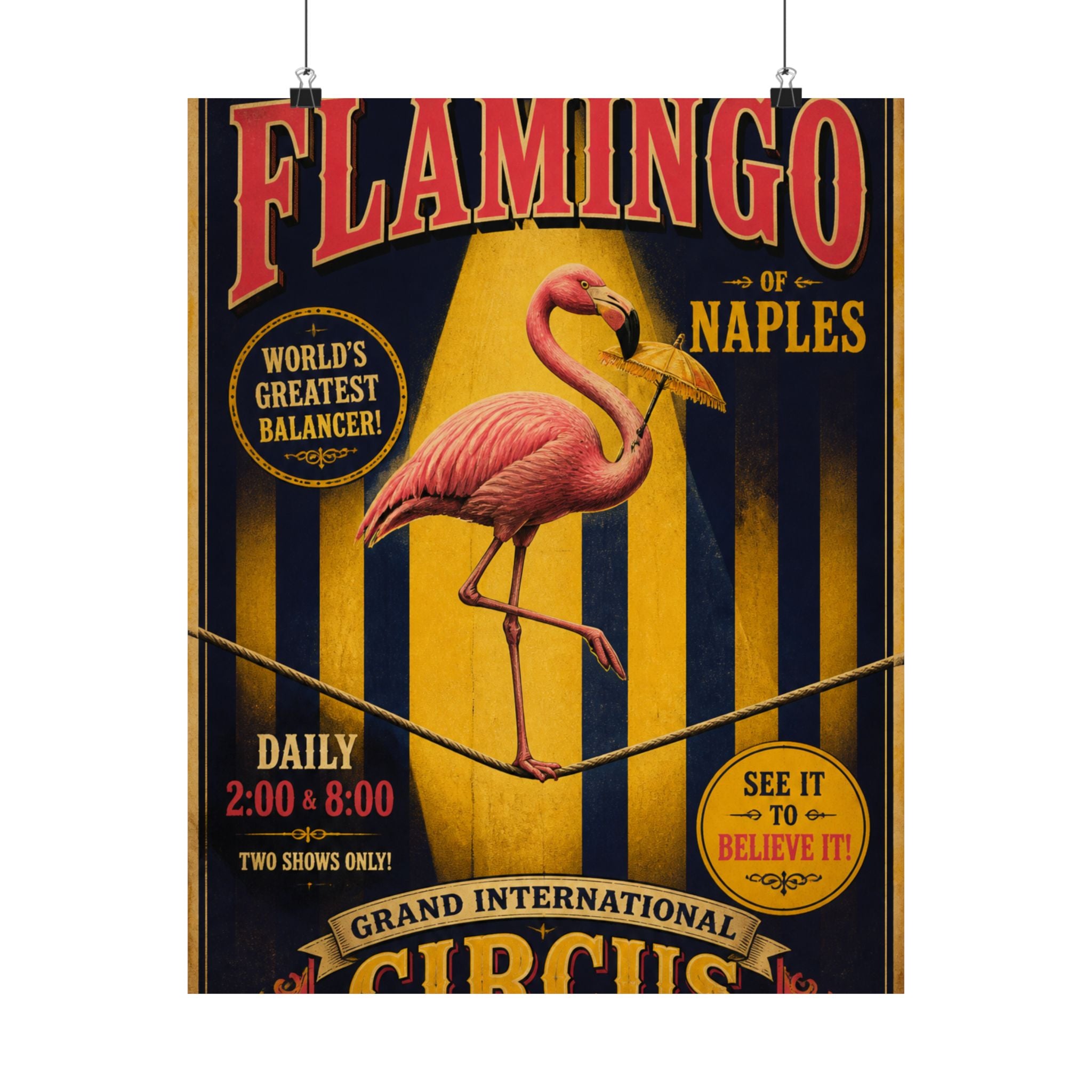 Flamingo Tightrope Wall Art Poster 24×36 Vintage Circus Bedroom Decor Maximalist Print