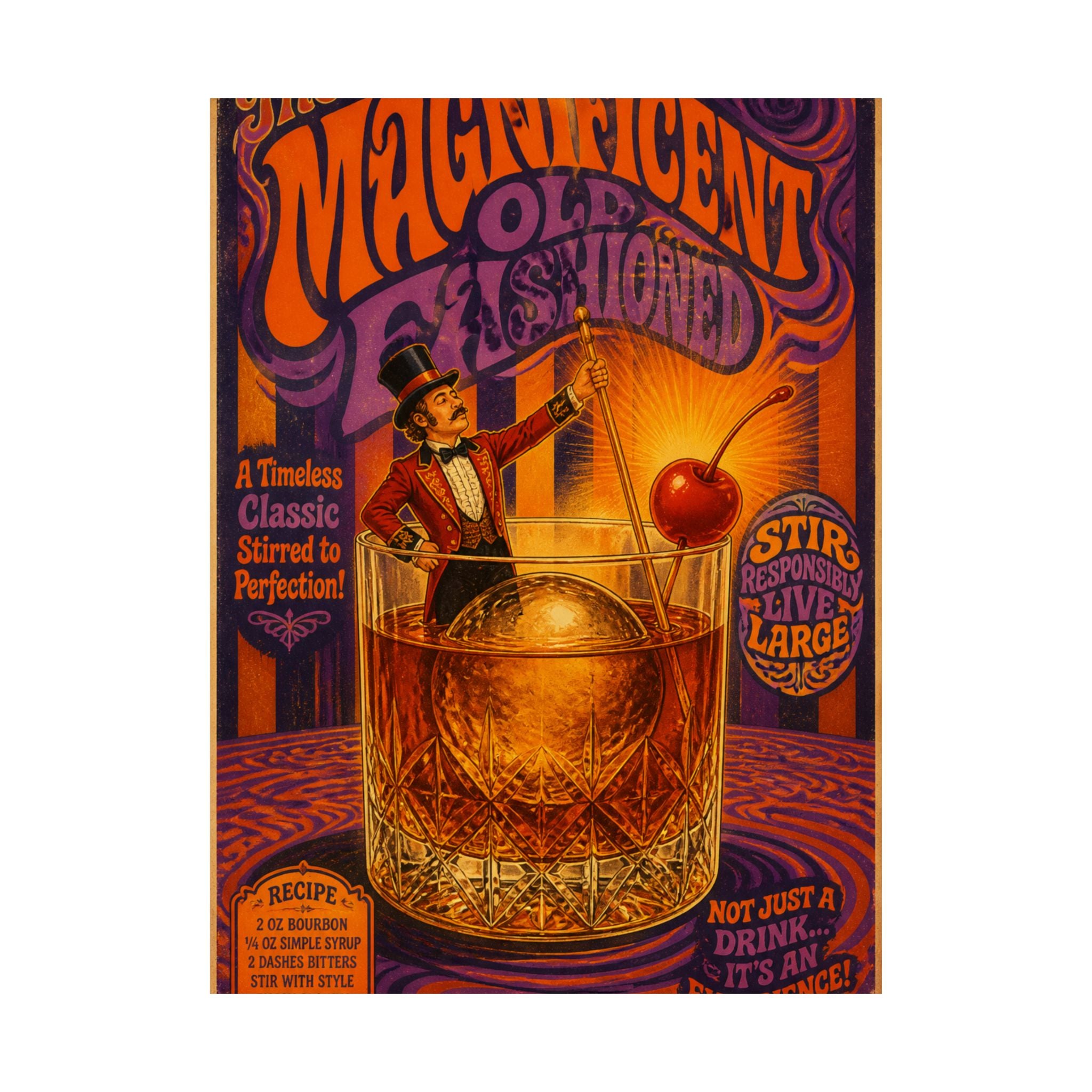 Old Fashioned Ringmaster Wall Art Poster 18×24 Psychedelic Cafe Decor Maximalist Print