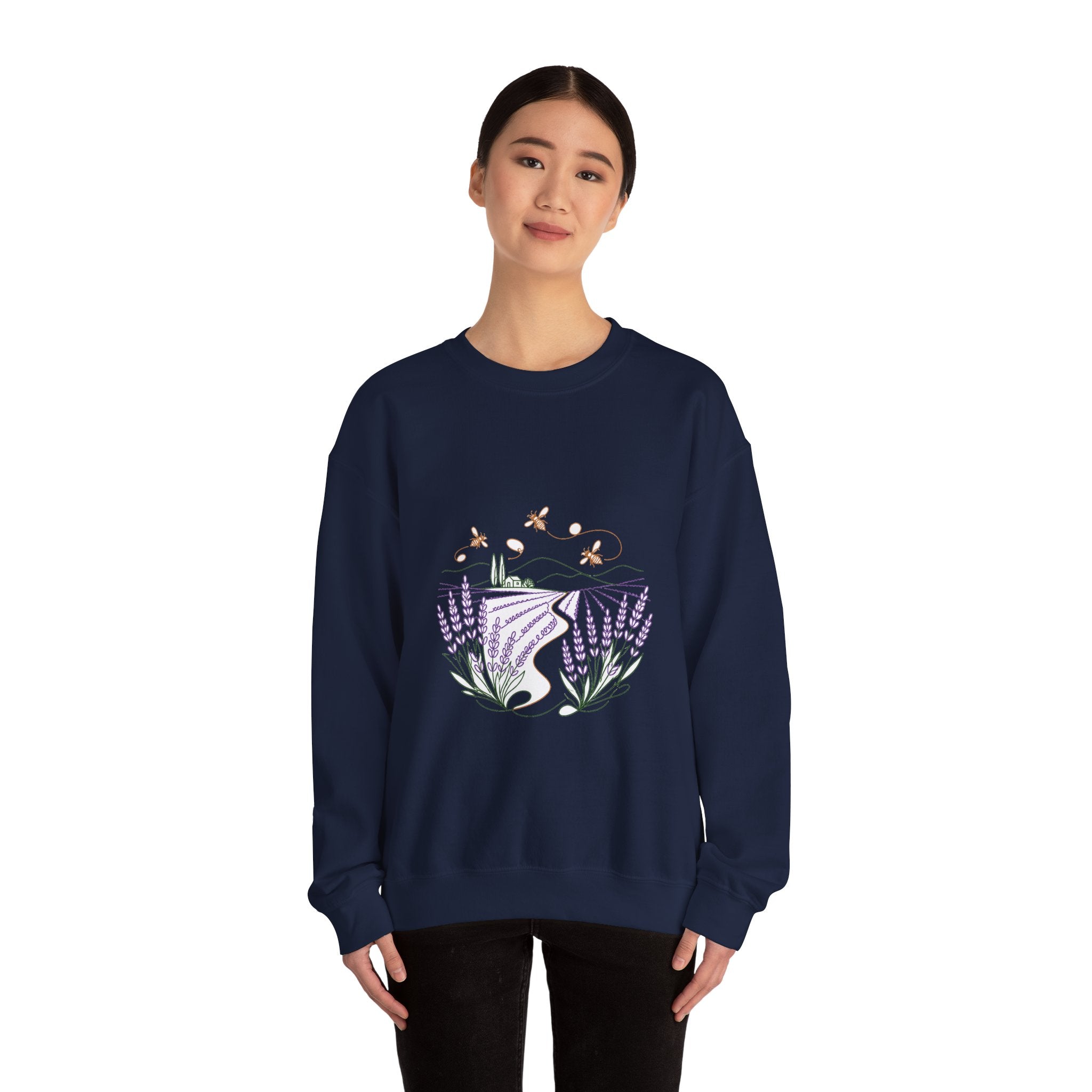 Matching Couple Sweatshirt - Lavender Fields & Canyon Matching Couple Premium Fleece Sweatshirt Minimalist Art His Hers Christmas Gift - Design A