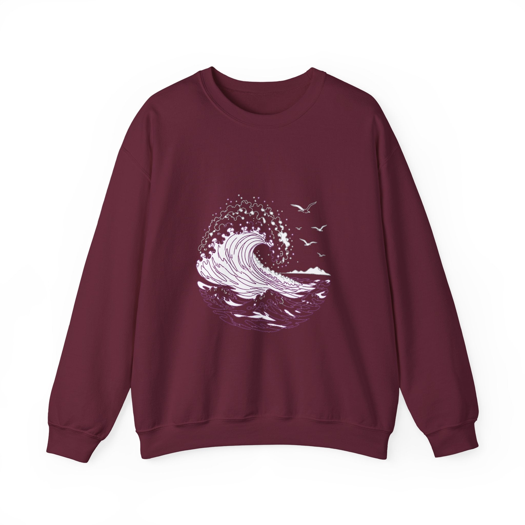 Matching Couple Sweatshirt - Mountain & Ocean Matching Couple Crewneck Sweatshirt Minimalist Art His Hers Valentine Gift - Design B