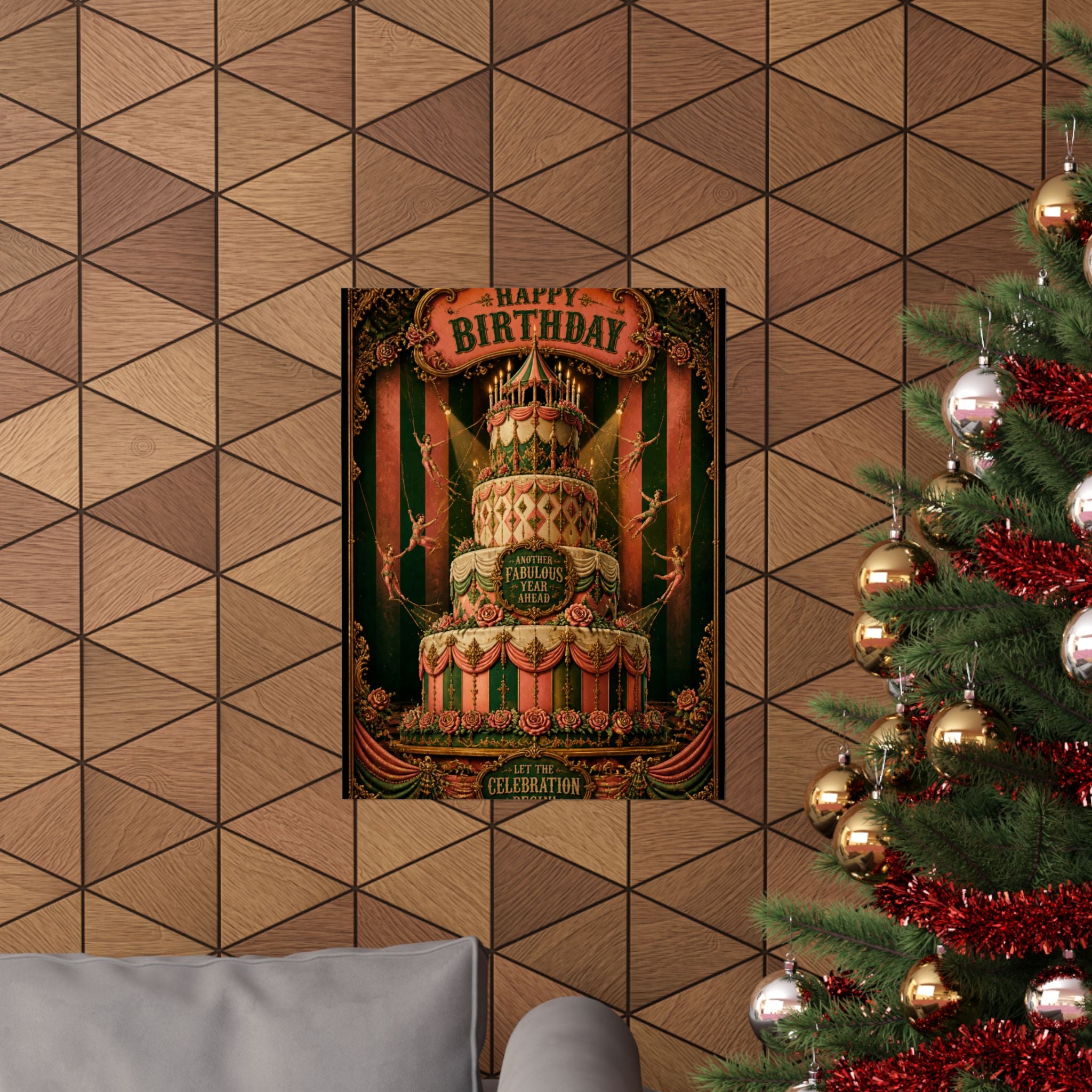 Birthday Cake Trapeze Wall Art Poster 24×36 Baroque Studio Decor Maximalist Print