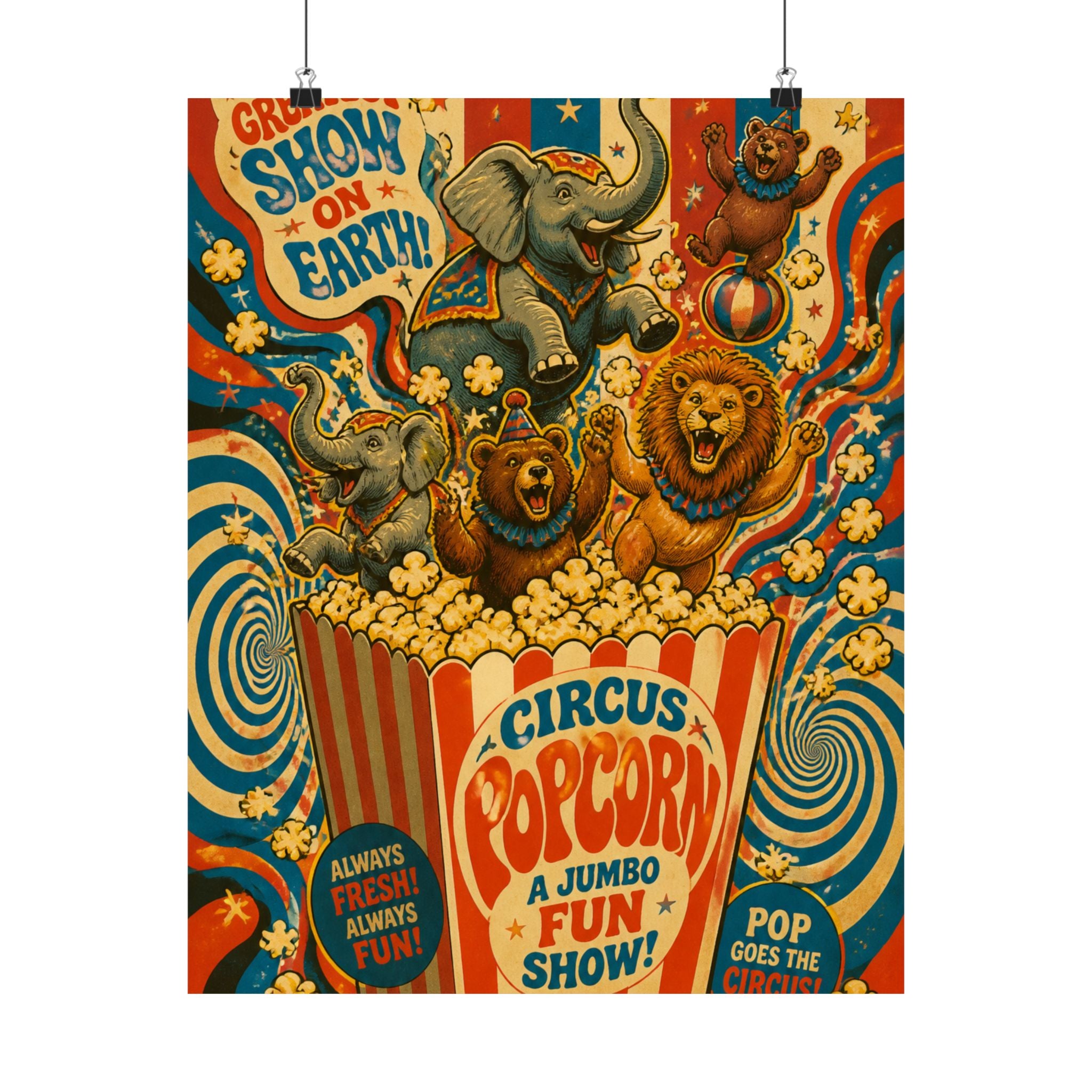 Popcorn Box Animals Wall Art Poster 24×36 Psychedelic Dining Room Decor Maximalist Print